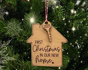 First Christmas in Our New Home Ornament 2025 | Personalized Wooden House and Key Ornament | New Home Gift | Realtor Gift