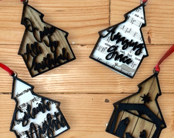 Church Ornaments | Silent Night Ornament | Nativity Ornament | Hymn Ornament | Farmhouse Christmas Ornaments | Gift for Grandma