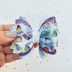 Luca Bow, Luca Bow Center, Sea Monster Bow, Disneyland Bow, Disneyworld Bow, Hair Bows for Girls, Glitter Bows, Hair Clips for Girls, Gift