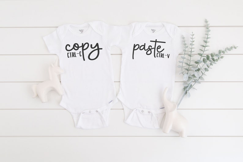 Baby Shower Gift Matching Twin Bodysuit Copy Paste Twin Bodysuits Ctrl-C Ctrl-V Twin Pregnancy reveal Identical Newborn Twins
