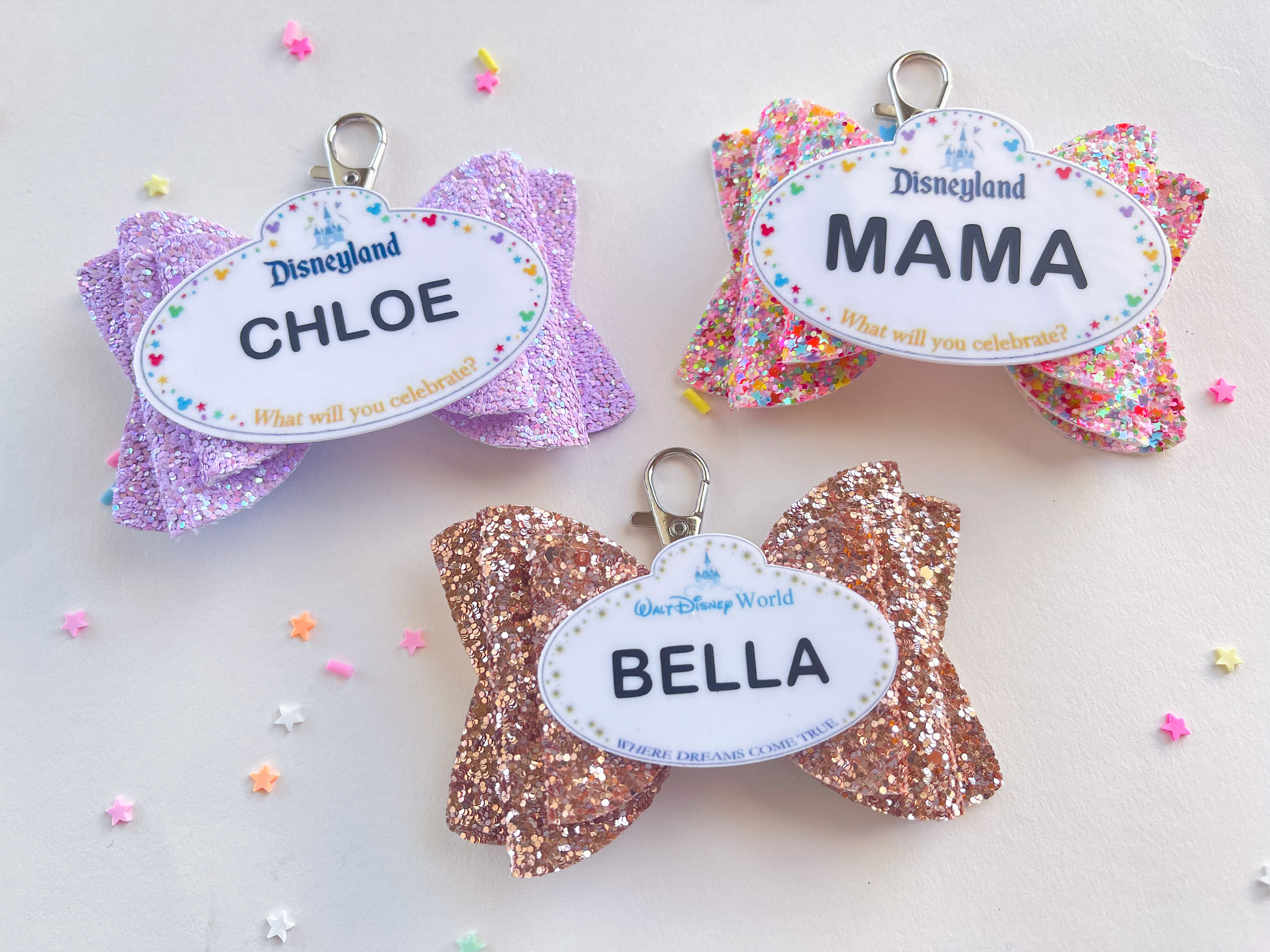 Cast Member Name Tag, Disneyland Name Tag, Disneyworld Name Tag, Bag Charms, Bow Keychain, Bow Zipper Pull, Gift for Disneyland Lovers