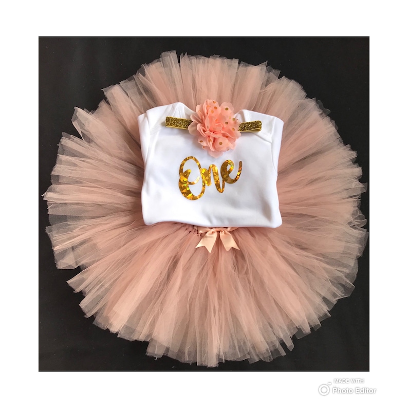 Baby Girls 1st First Birthday Pink Tutu Skirt Outfit Cake Smash Set /& Tiara 9-12