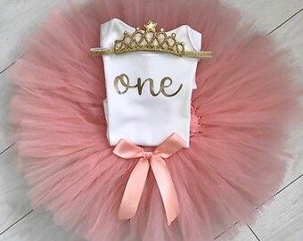 Baby Girl 1st Birthday Outfit First Birthday Outfit Girl First Birthday Outfit Cake Smash Outfit 1 Year Tutu Pink Tutu Baby Tutu