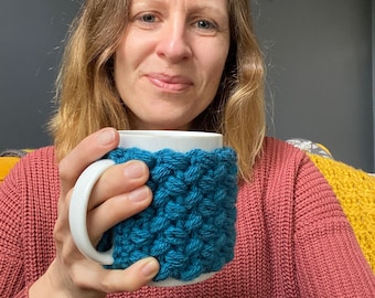 CROCHET PATTERN PDF | Crochet Mug Cosy | Textured Crochet Mug Warmer | Cup Wrap | Bean Stitch Crochet Pattern Download | Advanced Beginner