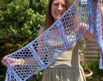 Crochet Scarf Pattern | Lightweight, rectangular Lace Shawl (PDF Download & Video Tutorial)
