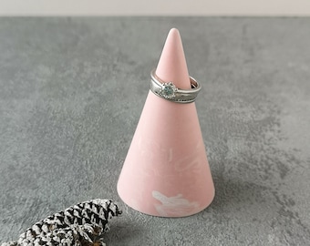 Pastel Cloud Ring Holder, Eco Resin Ring Cone in Pink, Blue or Green with a White Swirl, Jesmonite Jewellery Storage, Mother's Day Gift