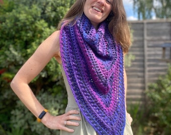 Easy Crochet Shawl Pattern + Video | Simple Crochet Shawl Wrap, Granny Stitch, Mesh Stitch, Triangle Shawl Pattern pdf download
