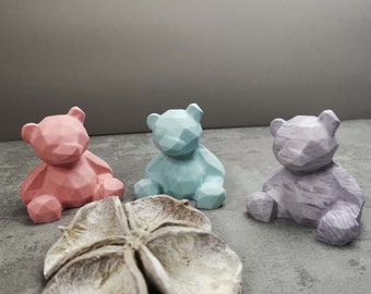 Geometric Teddy Bear // Nordic Bear Ornament made of Jesmonite / Marbled Purple, Blue or Pink, Cute Mother's Day Gift, Nursery Decor