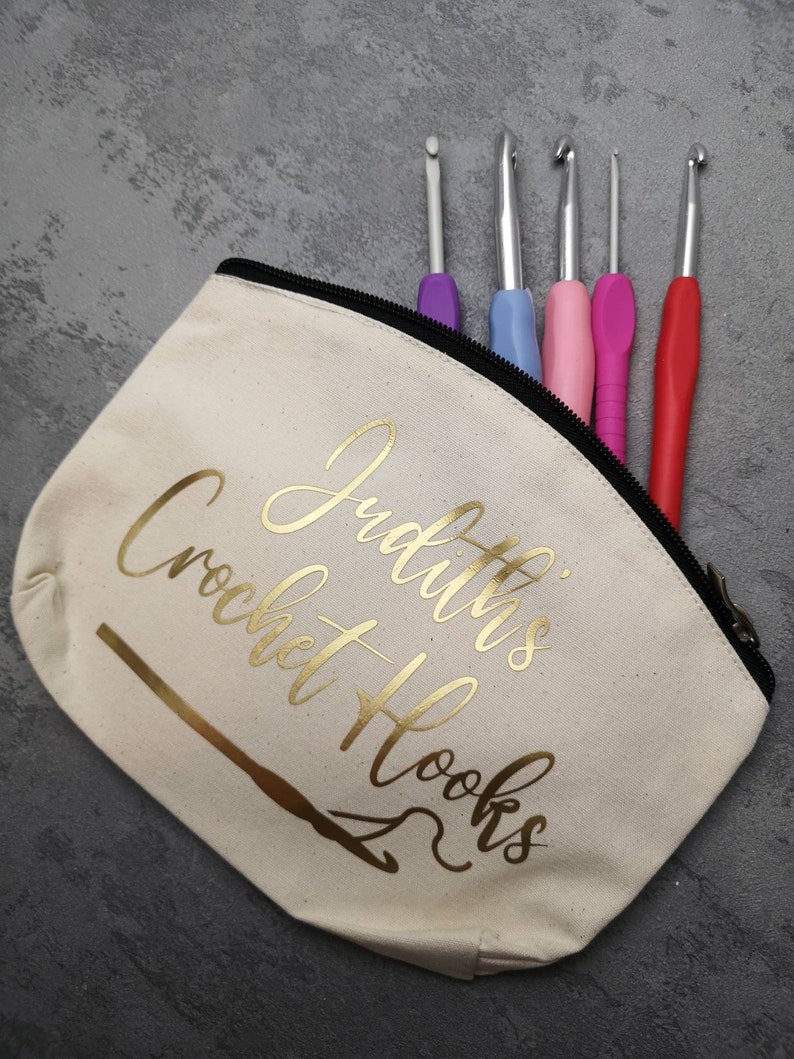 Crochet Hook Bag, Personalised Pouch, Case for Craft Supplies, Pencil Case, Crocheters Clutch, Crochet Lovers, Hookers, Rose Gold Zip up Bag image 3