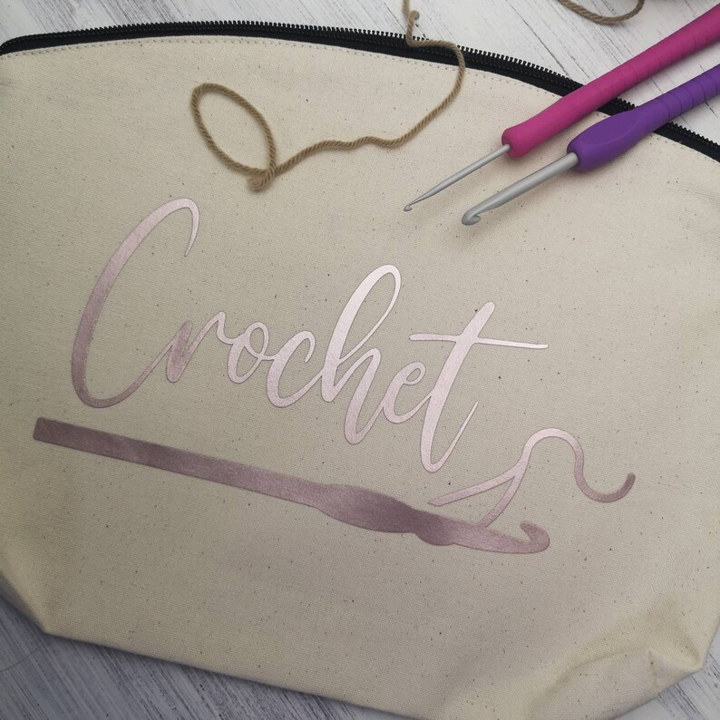 Crochet Hook Bag, Personalised Pouch, Case for Craft Supplies, Pencil Case, Crocheters Clutch, Crochet Lovers, Hookers, Rose Gold Zip up Bag image 8