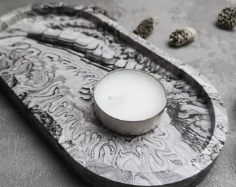 Oval Marbled Tray, Grey and White Marble, Trinket Dish, Key Tray, Candle Mat, Ashtray, Spoon Rest, Round Jesmonite Plate, Modern Home Decor