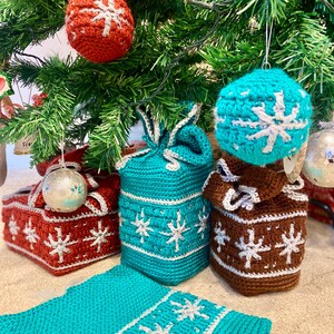 Snowflake Crochet Pattern Collection | 3 Mosaic Crochet Christmas Crochet Patterns, Holiday Gifting, Bauble, Book Cover, Gift Box Wrap