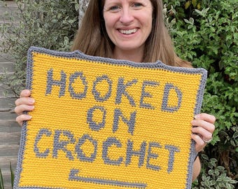 Hooked on Crochet Wall Art Pattern | Modern Tapestry Crochet Sign (PDF Download)