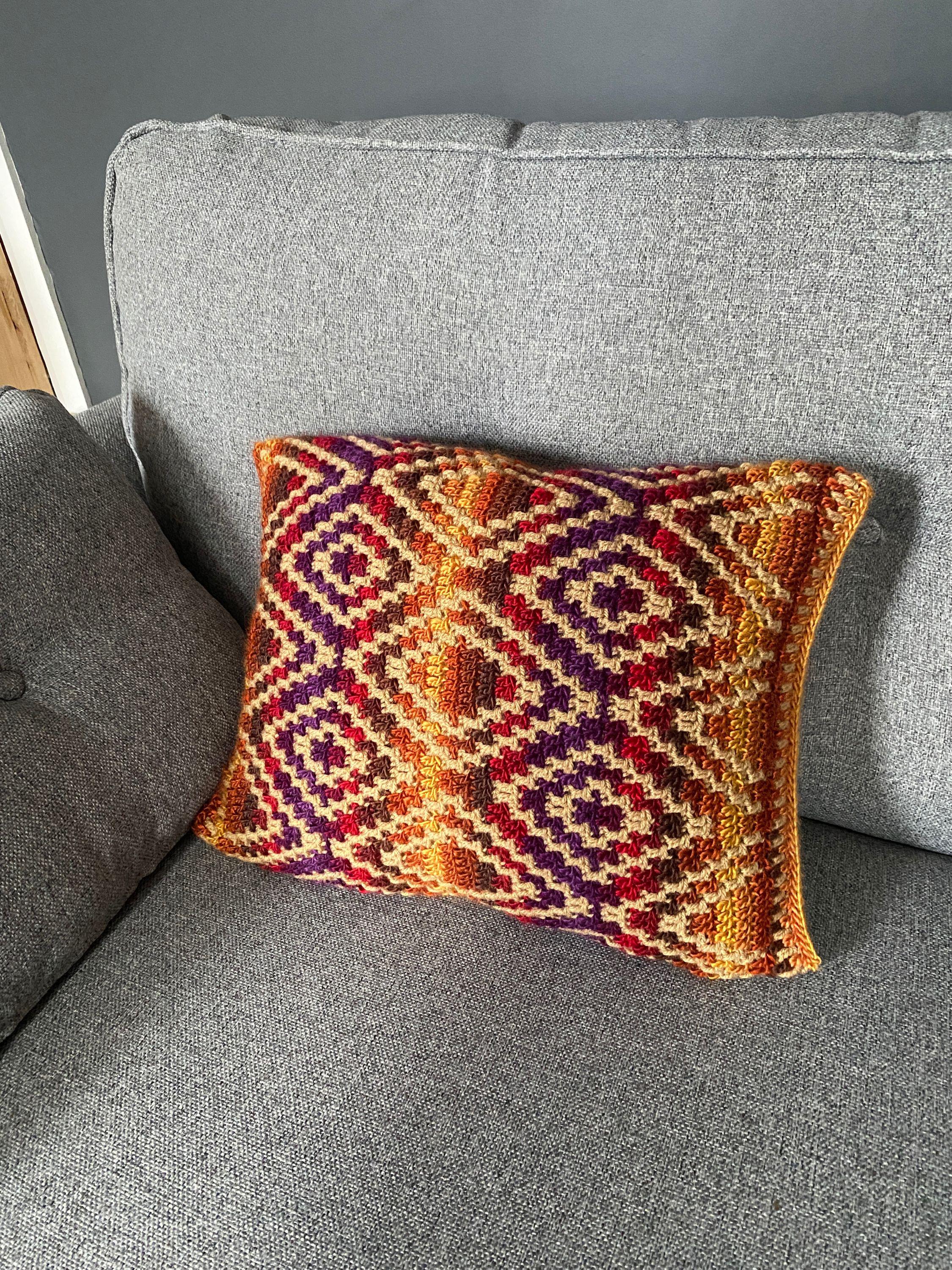 Mosaic Crochet Cushion Cover Pattern Geometric Diamond