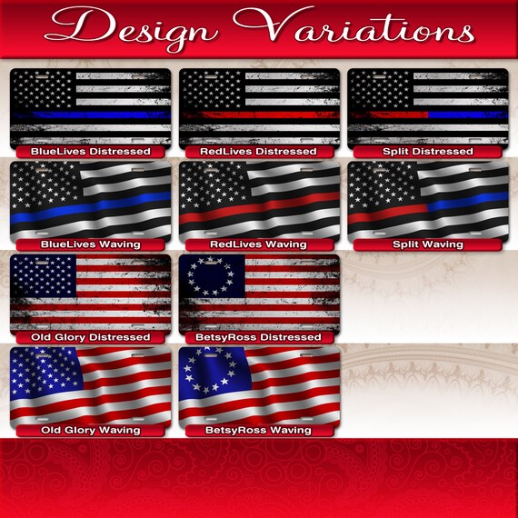 Thin Blue Line Police White Background Vanity Metal Novelty License Plate