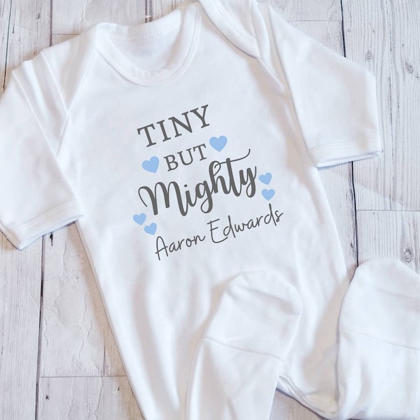 Tiny But Mighty Personalised Baby Bodysuit Miracle Newborn Vest Gift For Parents to be Baby Coming Home Outfit
