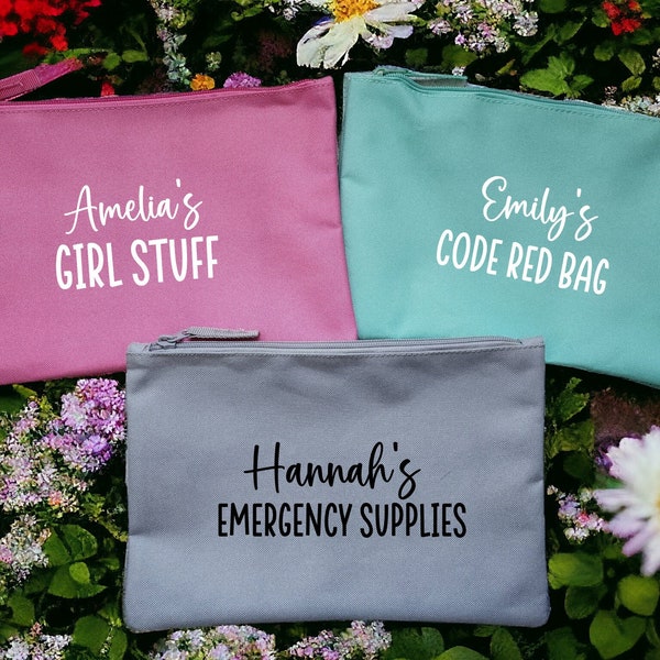 Personalised Period Bag Teen Stuff Toiletries Pouch Custom Medication Emergency Supplies Nappies Bit and Bobs Wires Case