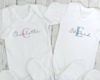 Personalised New Baby Coming Home Outfit Sleepsuit Gift Name Boys Girls Neutral Newborn Set I'm Here Welcome to the World Romper Cotton