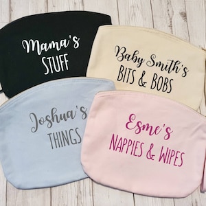 Pañales y toallitas personalizados Bolsa de algodón orgánico Bolso cambiador con cremallera Regalos para futuras mamás Presente único Licencia de maternidad Baby Shower