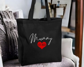 Personalised Mummy Canvas Bag Mother's Day Gift Black Canvas Est 2023 Any Name Any Year Gift for Her Birthday Gift for Mum