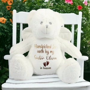 Personalised Baby Angel Bear Memory Teddy Plush Handpicked For Earth By My Loved One In Heaven CE Tested Infant Loss Pregnancy Keepsake