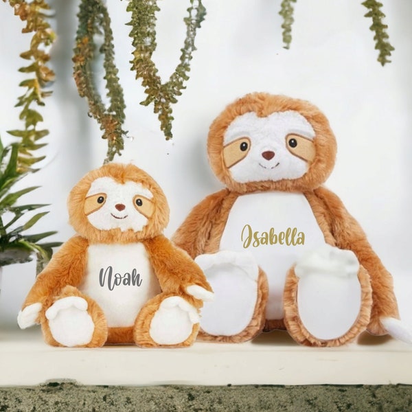 Personalised Sloth Soft Toy Cuddly Kids Gift Birthday Present Boy's Girl's Brother Sister Plush