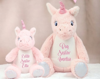 Personalised Unicorn Soft Toy Pink Sparkle Cuddly Girl's Kids Gift Birthday Present Name Sister