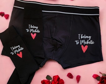 Personalised Boxers and Socks Valentine's Gift I love you I belong to name Cotton Underwear Men's Custom Anniversary Present Cute Novelty