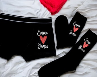 Personalised Boxers and Socks Valentine's Gift I love you Name Loves Name Cotton Underwear Men's Custom Anniversary Present Cute Novelty