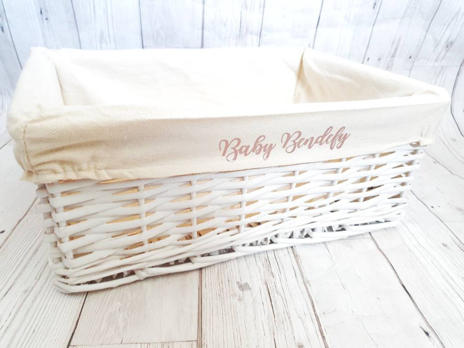 Personalised Baby Storage Basket White Wicker Cotton Liner Etsy