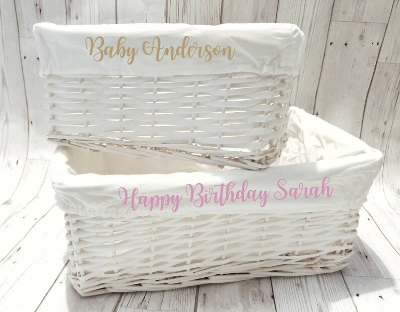 Personalised Baby Storage Basket White Wicker Cotton Liner Etsy