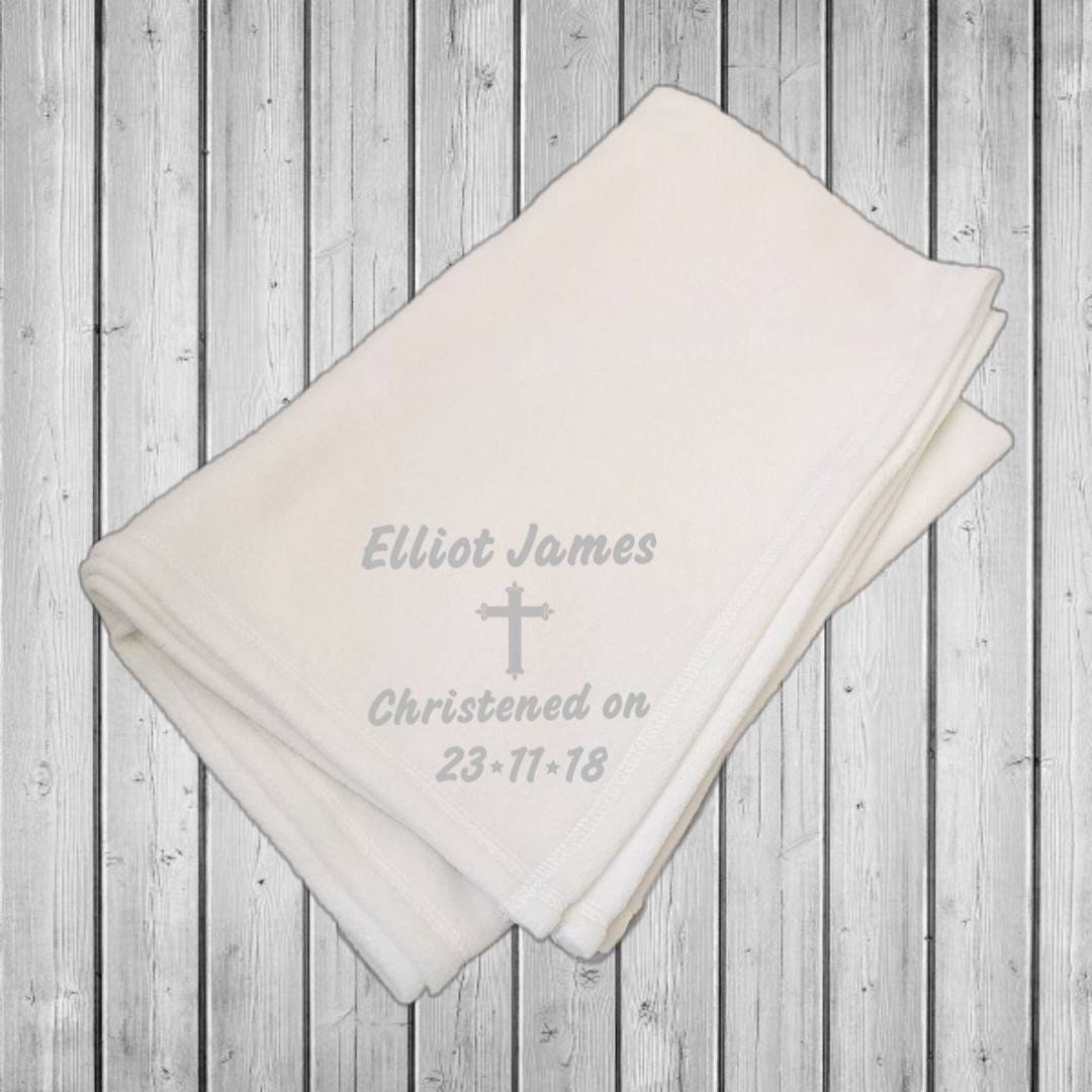 Cross Design White Personalised Baby Christening Shawl Silver//Pink//Blue