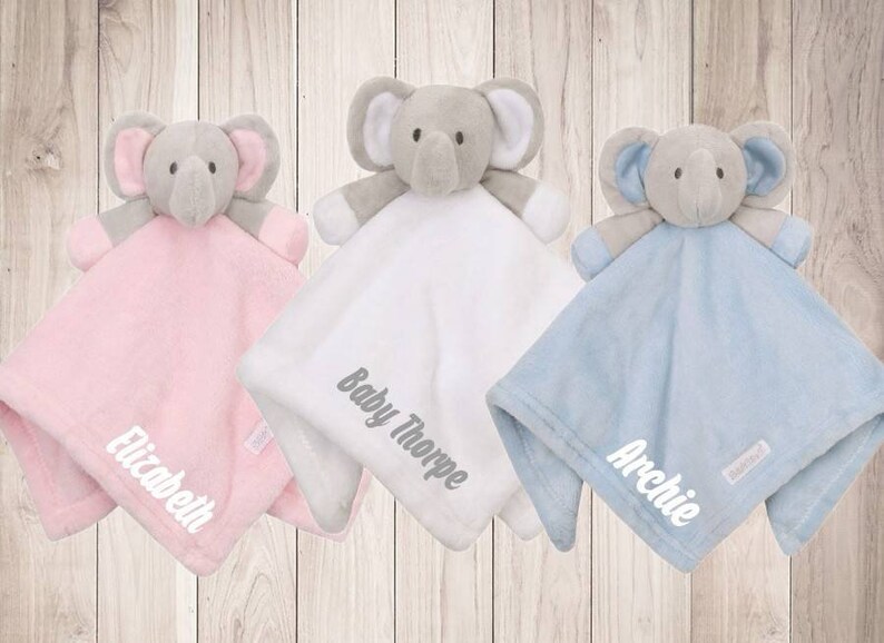 Personalised Baby Elephant Comforter Blanket Pink Blue Boy Girl Newborn Gift