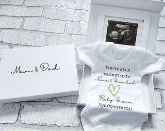 Personalised Pregnancy Announcement Vest Scan Photo Boxed Promoted To Grandparents You're Going To Be Nana Grandad Auntie Uncle