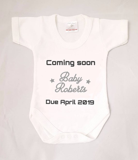 Personalised Baby Boy Bodysuit Birth Announcement Surname /& Due Date Baby Vest