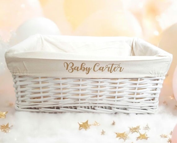 Personalised Baby Storage Basket White Wicker Cotton Liner Gift Nursery Decor Organiser Boy Girl Neutral Gift Hamper Box Choice of Sizes Etsy UK