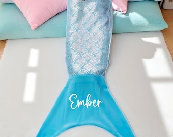 Personalised Mermaid Tail Blanket for Kids and Teens – Custom Name Blanket, Cosy Gift, Girls, Boys, Birthday, Christmas Present, Child Decor