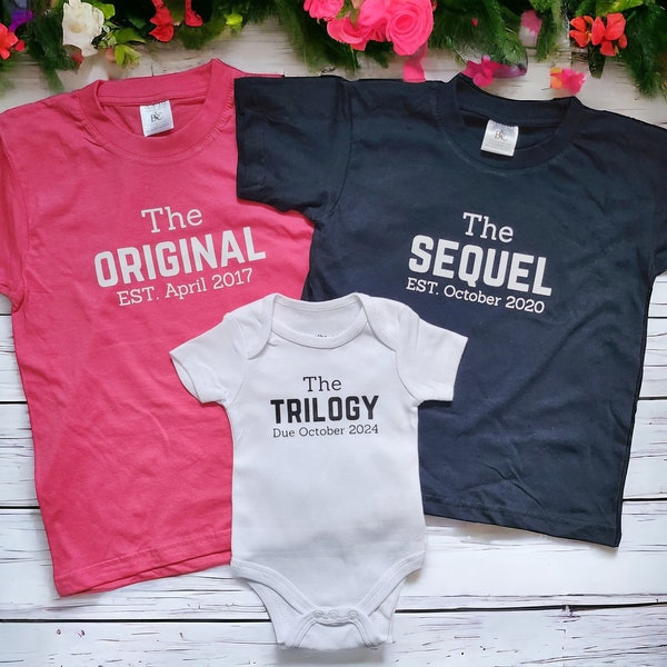 Personalised Matching Sibling Announcement Tshirts Original Sequel Trilogy Matching Outfits Big Brother Big Sister Arriving Soon Gift