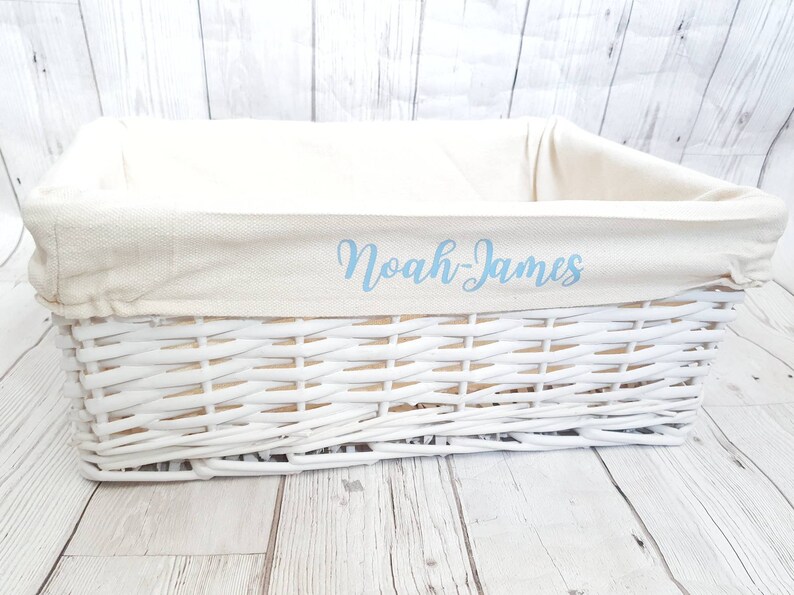 Personalised Baby Storage Basket White Wicker Cotton Liner Etsy