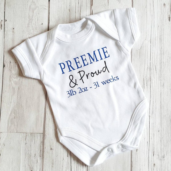 Preemie and Proud Weight Weeks NICU Newborn Baby Bodysuit Coming Home Gift Boy Girl Premature Little Fighter Miracle Vest Outfit Cotton