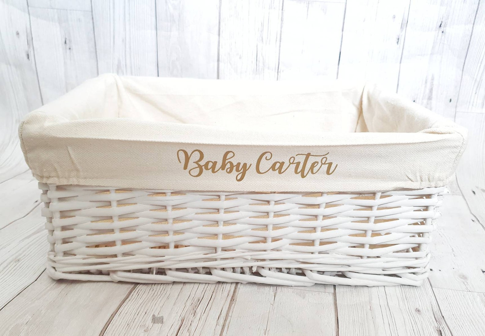 Personalised Baby Storage Basket White Wicker Cotton Liner Etsy