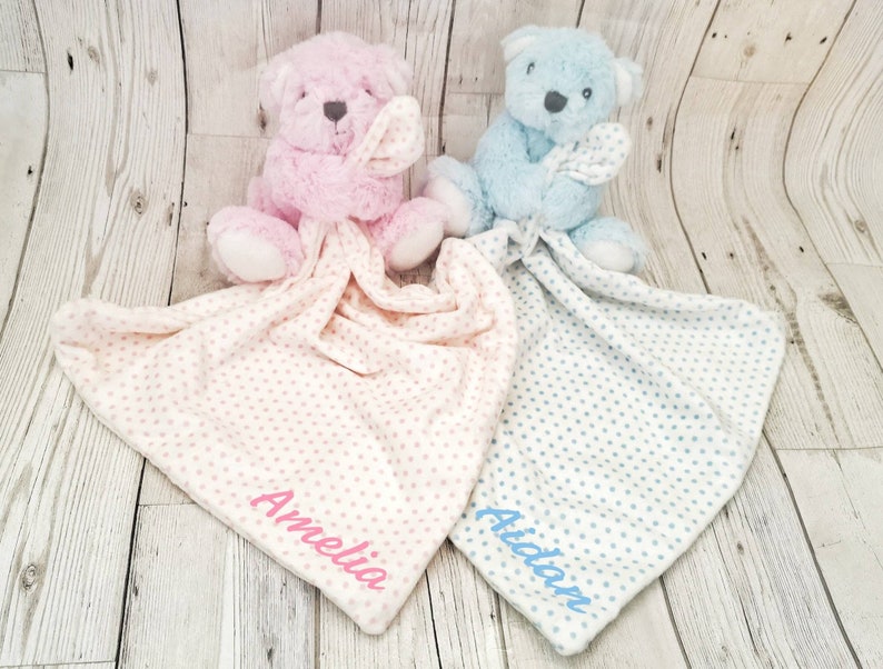 Personalised Teddy Bear Soft Toy and Comforter Blanket Newborn Etsy