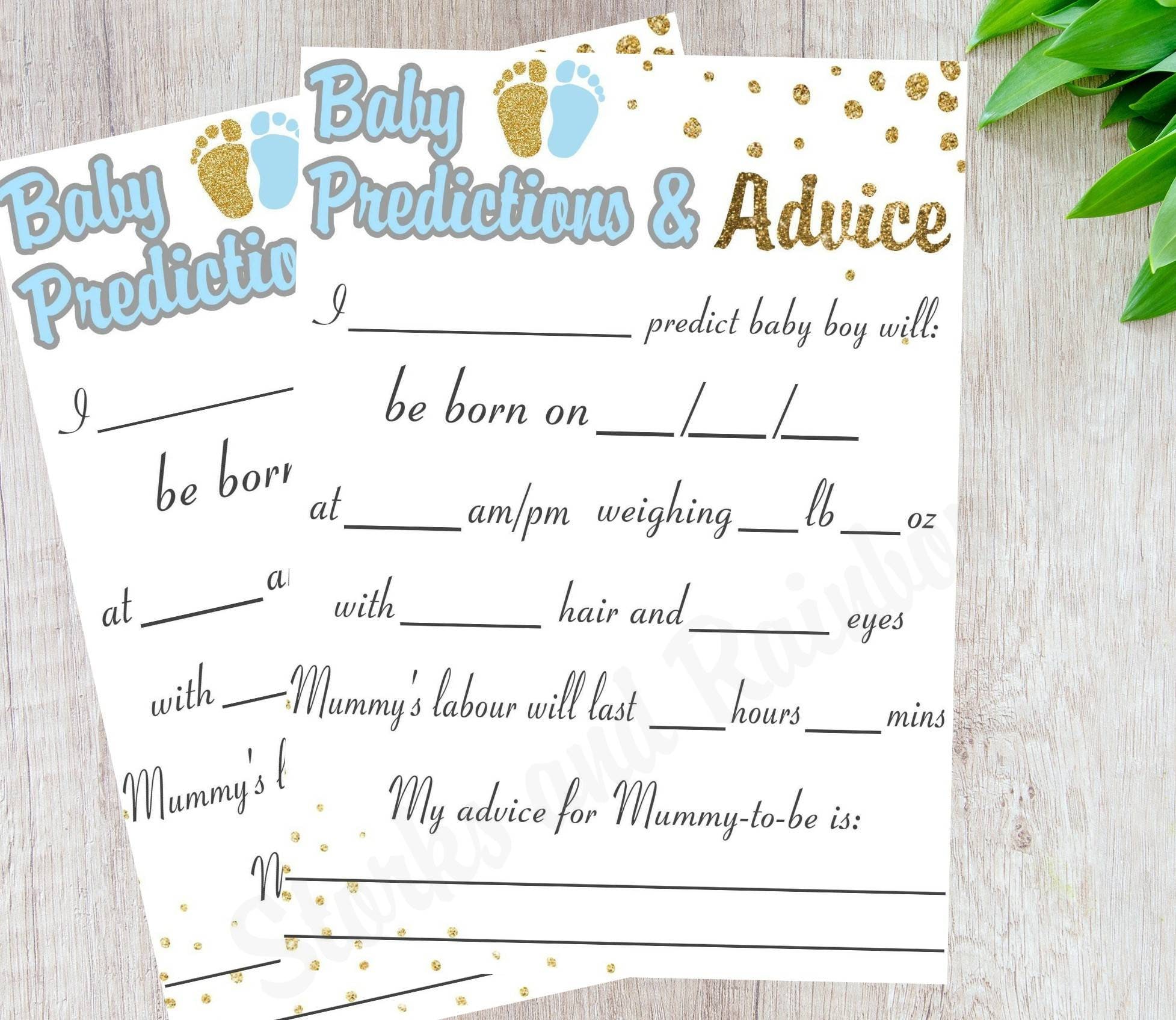 Prediction Advice Baby Shower Game Cards Printable Guess ...