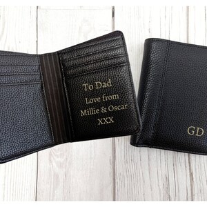 Cartera personalizada para hombre Regalo del Día del Padre para él Imitación de cuero regalo de cumpleaños Iniciales personalizadas Mensaje Billetera negra