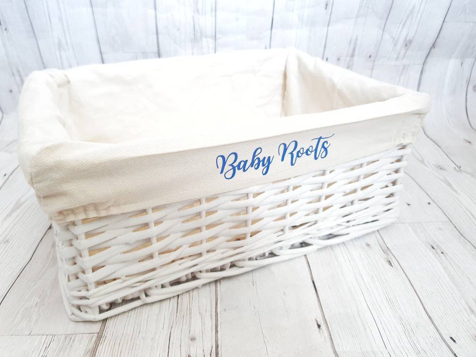 Personalised Baby Storage Basket White Wicker Cotton Liner Etsy