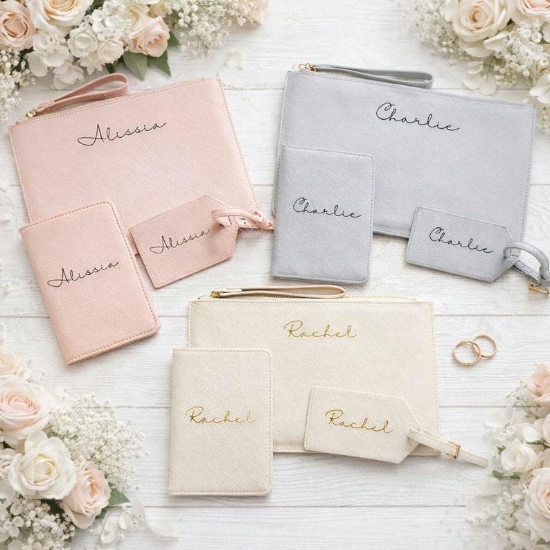 Personalised Travel Set - Custom Passport Cover and Luggage Tag - Gift for her - Bridal Gift- Birthday Gift - Leather Gift Set image 1