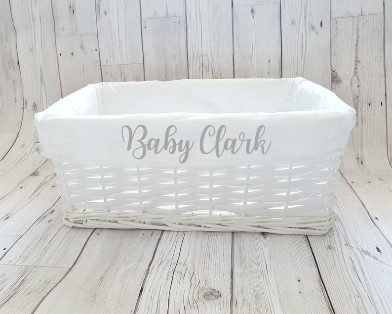 Personalised Baby Storage Basket White Wicker Cotton Liner Etsy