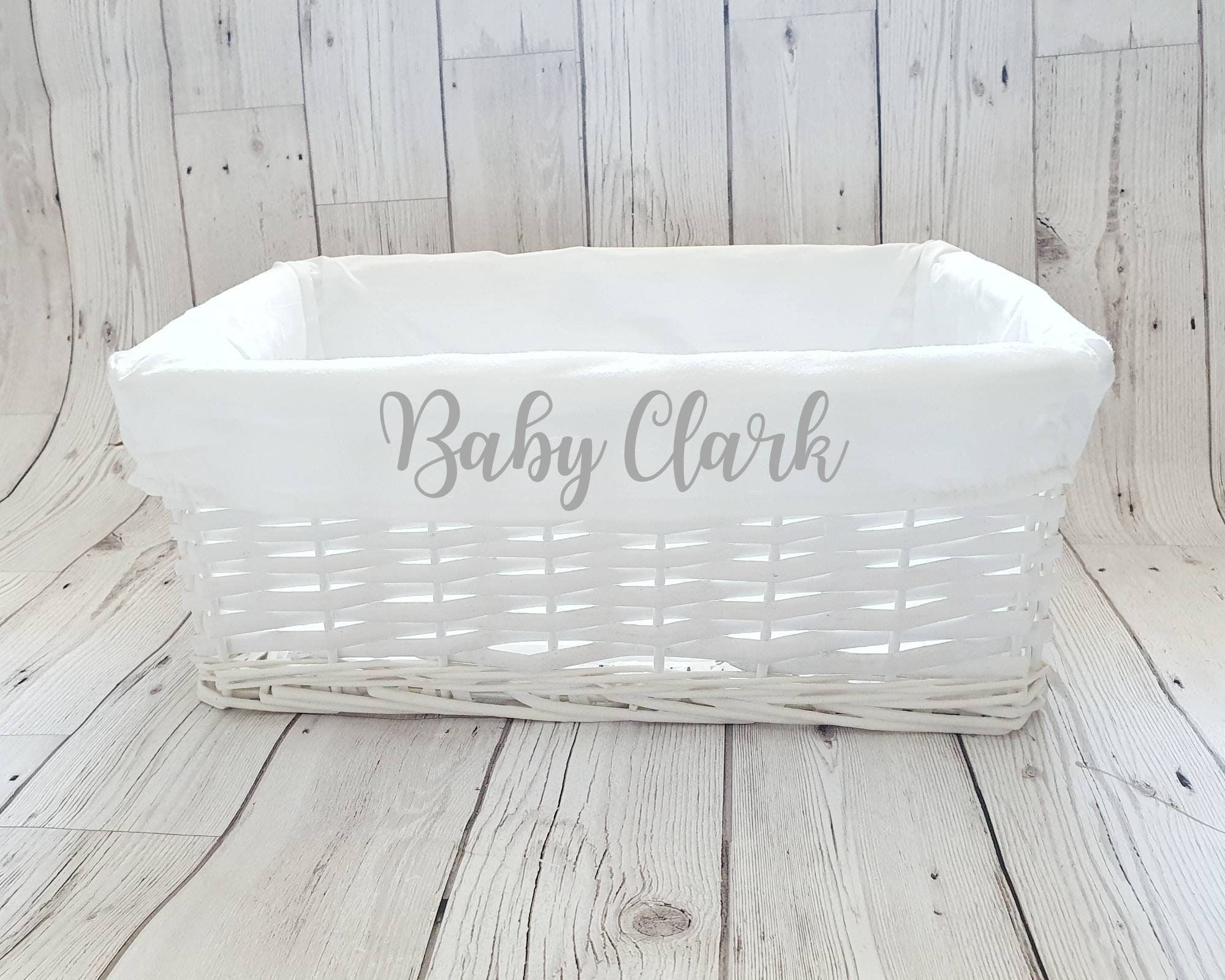 Personalised Baby Storage Basket White Wicker Cotton Liner Etsy