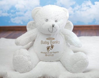 Personalised Baby Angel Teddy Bear - Plush Memorial Gift - In Memory Keepsake - Name Birth Date - Infant Loss Pregnancy - Size 40cm