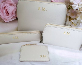 Personalised ladies make up bag gift for her accessory case faux Saffiano leather pouch name initial birthday gift anniversary present